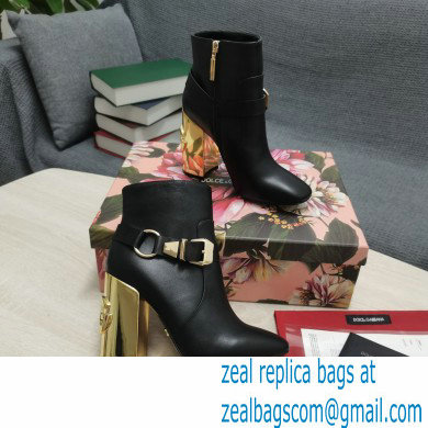 Dolce  &  Gabbana Heel 10.5cm Leather Ankle Boots Black with DG Karol Heel and Buckle 2021